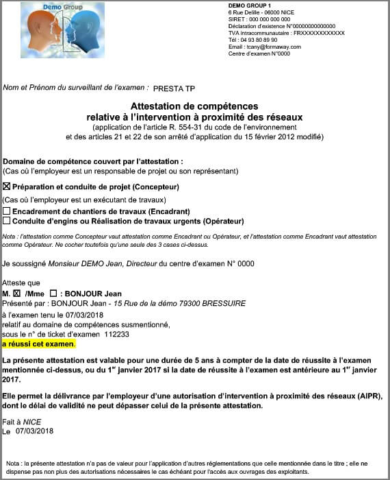 Stagiaire-Modele Attestation AIPR