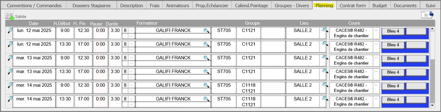 Catalogue onglet Planning