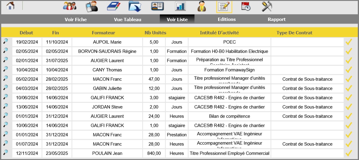 Liste des contrats