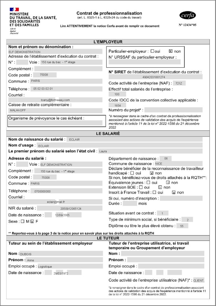 le nouveau CERFA 12434*05 de contrat de professionnalisation peut être généré dans le logiciel de gestion de centre de formation
