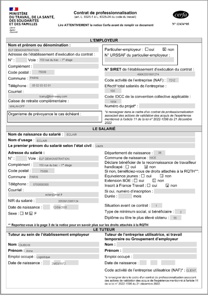 CERFA Contrat Professionnalisation- 12434-05
