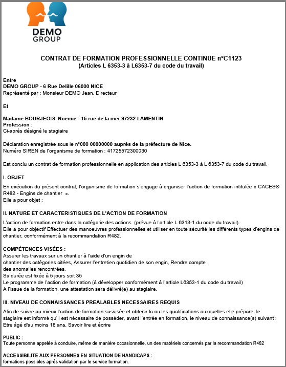 Modèle de Contrat de formation professionnelle