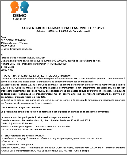 Modèle de convention de formation