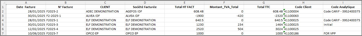 Factures - Fichier Excel