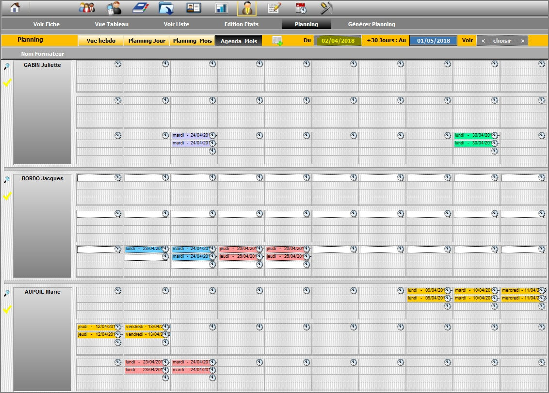 Formateur - Agenda Mois