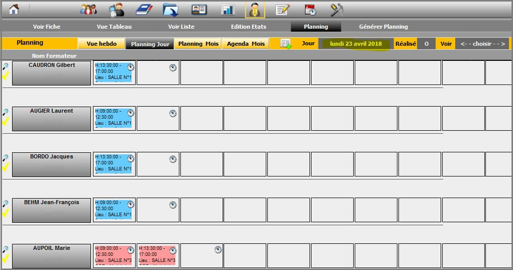 Formateur - Planning Jour