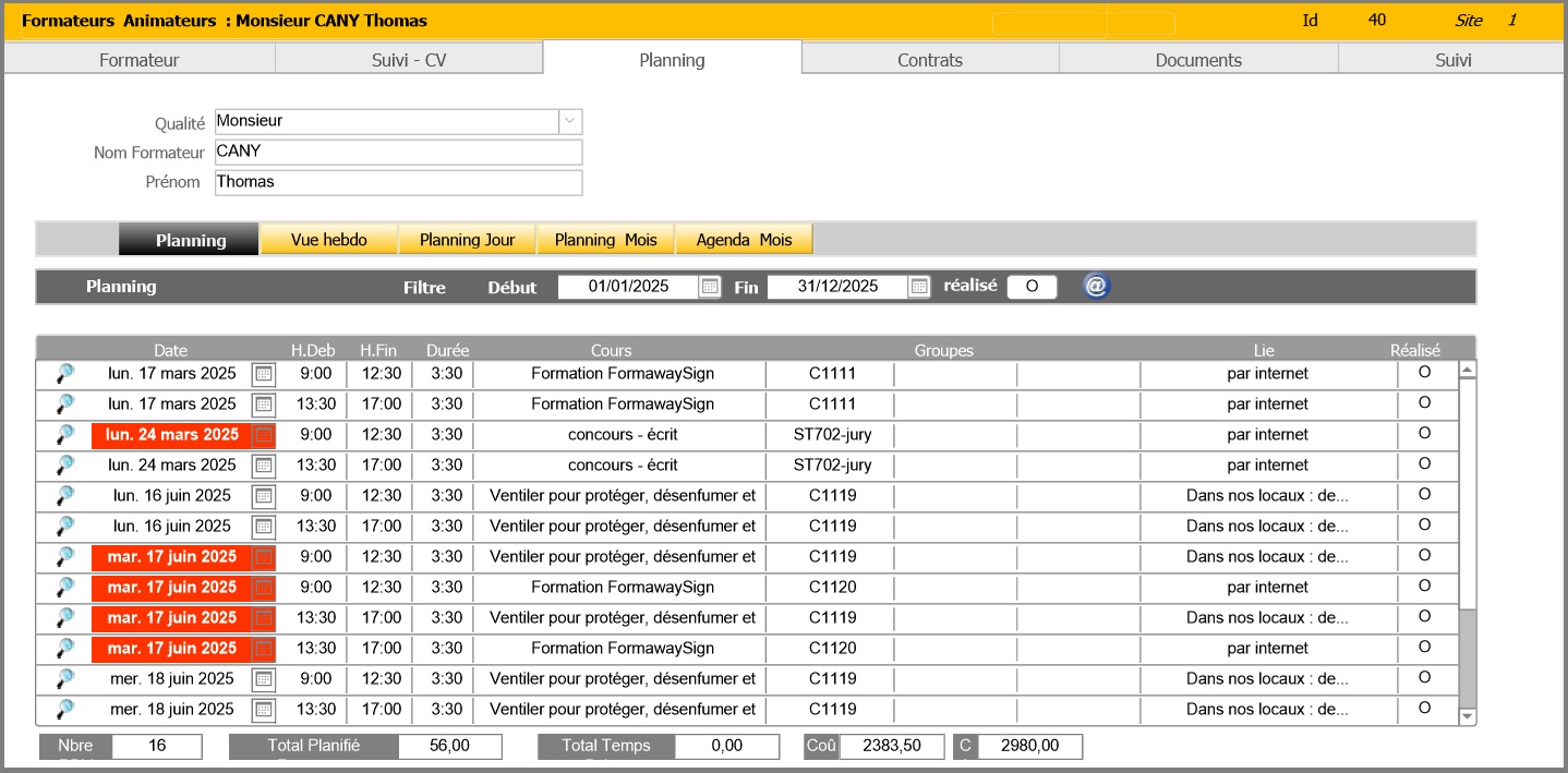 Formateur - Planning