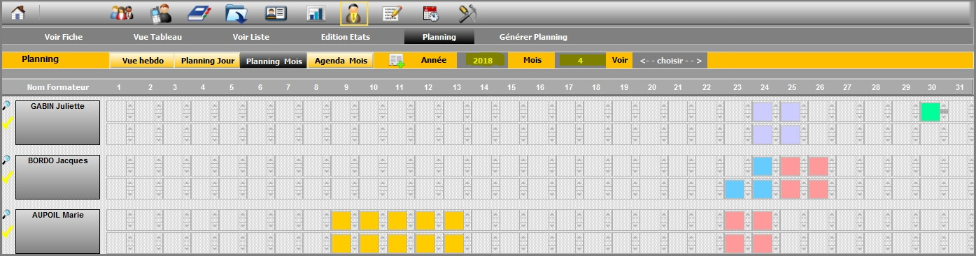 Formateur - Vue Mensuelle