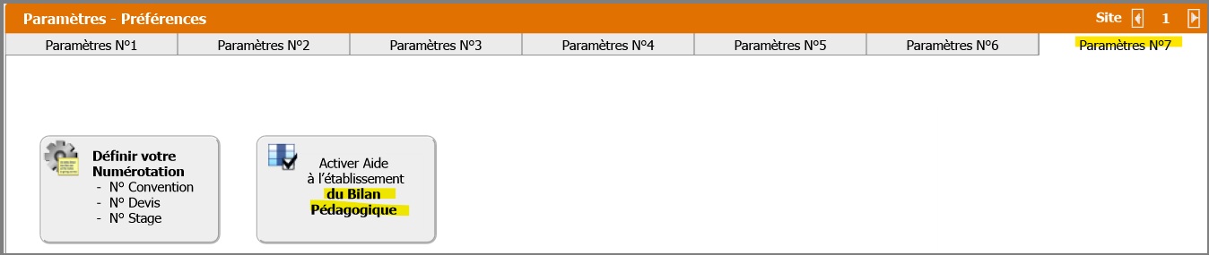 Paramètres - Bilan Pédagogique ouverture