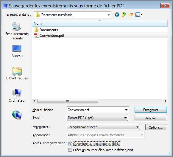 Paramètres - Enregistrer en PDF
