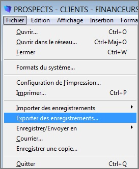 Paramètres - Menu Export