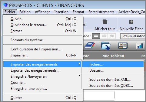 Paramètres - Menu Import