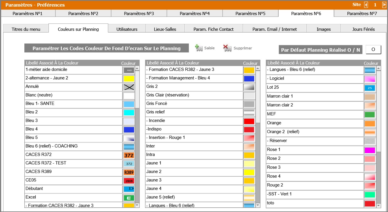 Paramètres - Paramétrage Couleur Planning