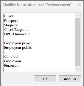 Paramètres - liste personnalisable par module
