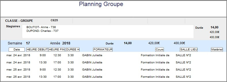 Planning - Etat Hebdo Groupe