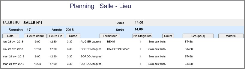 Planning - Etat Hebdo Salle