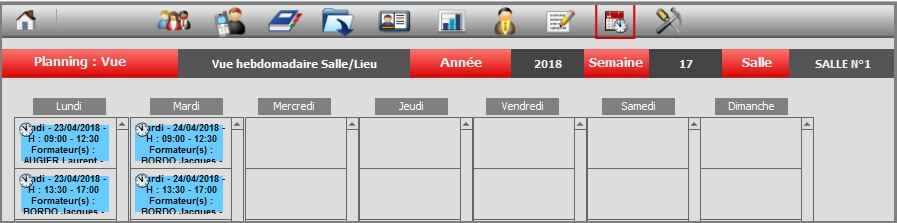 Planning - Vue Hebdo Salle