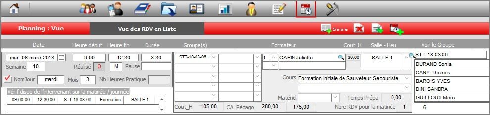 Planning - Vue Liste