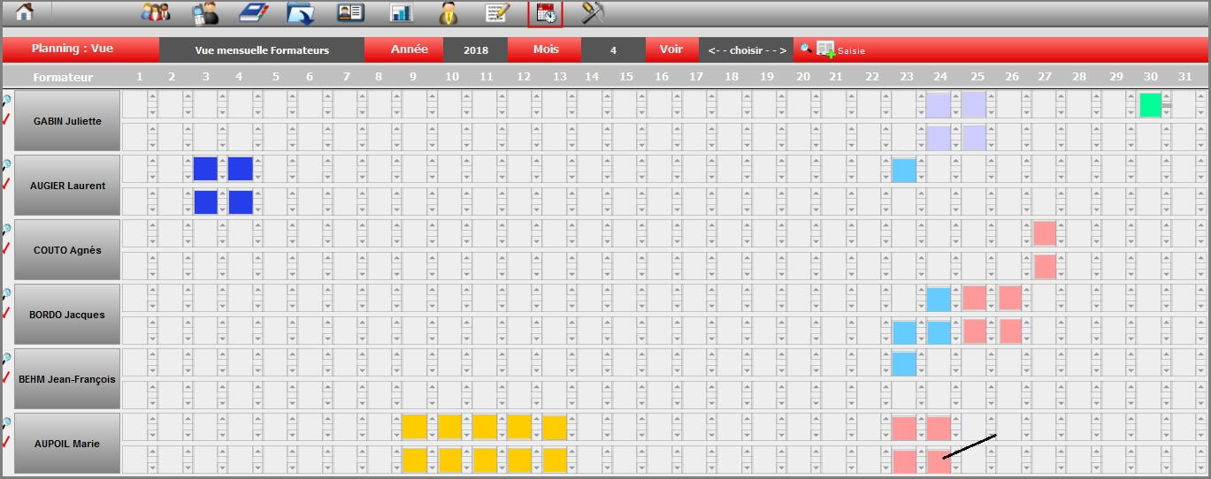 Planning - Vue Mensuelle Formateur details
