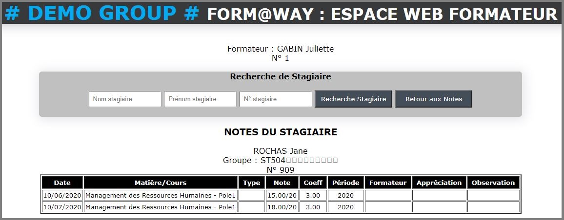 Portail Web Formateur - Notes