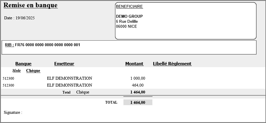 Règlements - Remise en banque