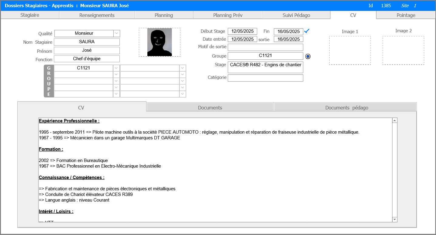 Stagiaire - onglet CV
