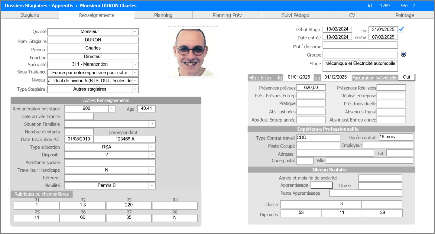 Stagiaire-Onglet Renseignement