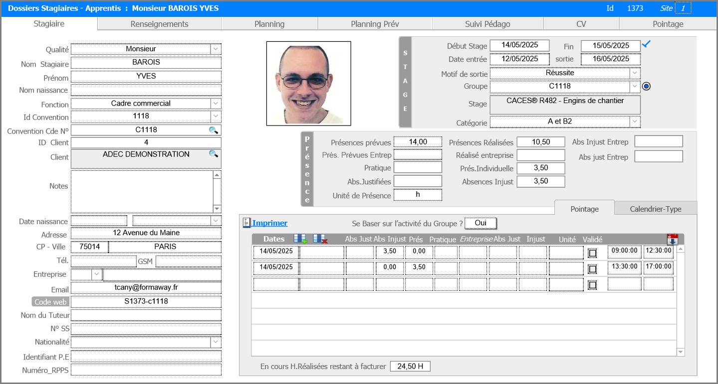 Stagiaire-Onglet Stagiaire