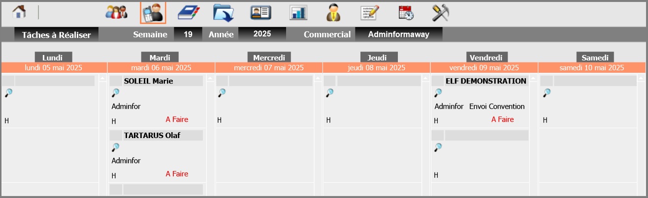 Agenda des tâches commerciales