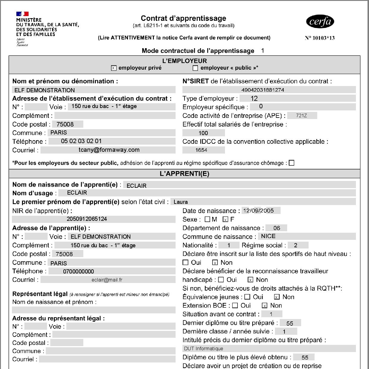 La nouvelle version du CERFA de Contra d'Apprentissage est disponible. (version 10103*13)