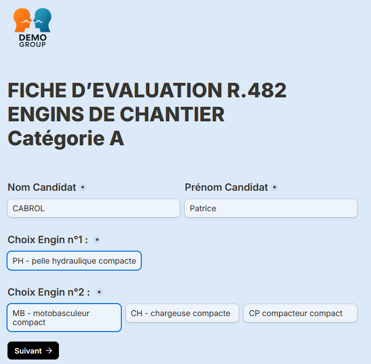 Evaluation CACES identité du candidat